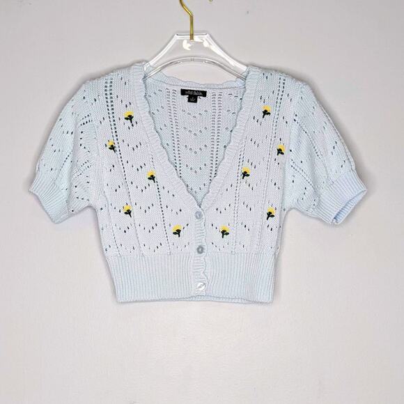 Wild Fable Pastel Blue Short Sleeve Floral Embroidered Cardigan Short Sleeve S - Picture 1 of 8